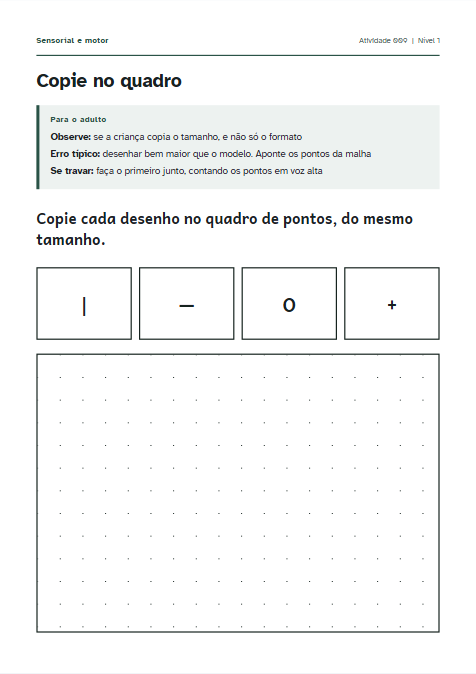 Folha do domínio Sensorial e motor: copiar o desenho numa malha de pontos